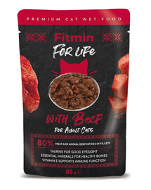 FITMIN For Life For Adult Cats Beef Nassfutter mit Rindfleisch in Soße für Katzen 28 x 85 g