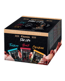 FITMIN For Life Nassfutter mit Huhn, Rind, Pute in Soße für adulte Hunde 24x85 g