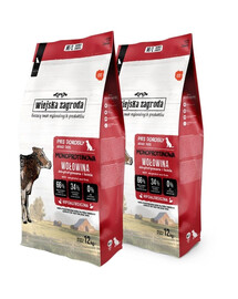 WIEJSKA ZAGRODA Trockenfutter mit Rind Monoprotein für adulte Hunde M/L getreidefrei 2x12 kg