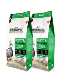 WIEJSKA ZAGRODA Trockenfutter mit Ente Monoprotein für adulte Hunde M/L getreidefrei 2x12 kg