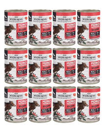 WIEJSKA ZAGRODA Nassfutter mit Rind Monoprotein für adulte Hunde getreidefrei 12x400 g
