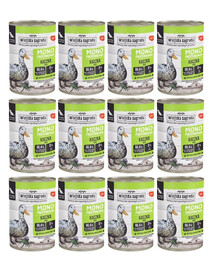 WIEJSKA ZAGRODA Nassfutter mit Ente Monoprotein für adulte Hunde getreidefrei 12x400 g
