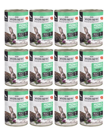 WIEJSKA ZAGRODA Nassfutter mit Kaninchen Monoprotein für adulte Hunde getreidefrei 12x400 g