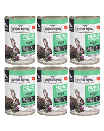 WIEJSKA ZAGRODA Nassfutter mit Kaninchen Monoprotein für adulte Hunde getreidefrei 6x400 g