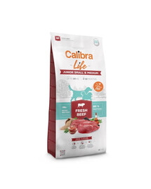 CALIBRA Dog Life Junior Small Medium Fresh Beef Trockenfutter mit Rindfleisch für junge Hunde kleiner und mittlerer Rassen 12 kg