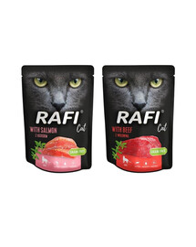 DOLINA NOTECI Rafi Nassfutter mit Lachs 10x300 g + Rind für adulte Katzen getreidefrei 10x300 g