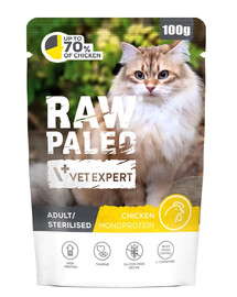 RAW PALEO Adult Sterilised Nassfutter Monoprotein mit Huhn für adulte und sterilisierte Katzen 100 g