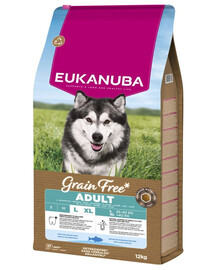 EUKANUBA Grain Free Adult getreidefreies Futter mit Fisch für adulte Hunde großer Rassen 12 kg