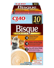 INABA Cat Ciao Bisque Variety 10x40g Cremesuppenmischung mit Huhn, Rind und Fisch für Katzen