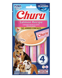 INABA Dog Churu Fish Based Salmon Recipe 4x14g cremige Lachs-Leckerlis für Hunde