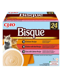INABA Cat Ciao Bisque Variety 24x40g Cremesuppenmischung mit Huhn, Rind und Fisch für Katzen