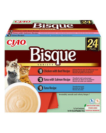 INABA Cat Ciao Bisque Variety 24x40g Cremesuppenmischung mit Thunfisch, Rind und Huhn für Katzen