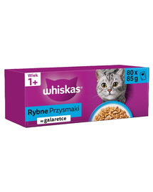 WHISKAS Adult Fischsnacks 80x85g feuchte Vollnahrung für erwachsene Katzen in Gelee