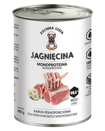 KUCHNIA SZEFA Nassfutter Lamm Monoprotein für Hunde aller Rassen 400 g