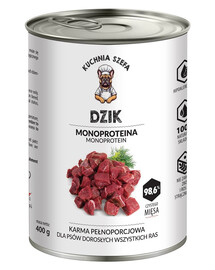KUCHNIA SZEFA Nassfutter Wildschweinfleisch Monoprotein für Hunde aller Rassen 400 g