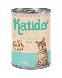KATIDO Adult Cat Veal and Rabbit Nassfutter Kalbfleisch und Kaninchen mit Lachsöl für Katzen 400g