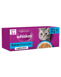 WHISKAS Adult Fischaromen in Gelee Lachs, Thunfisch, Kabeljau, Weißfisch 40 x 85 g