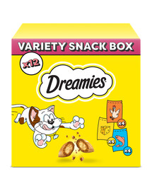 DREAMIES Snacks Mix mit Huhn Käse Lachs knusprig für Katzen 12 x 60g