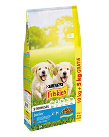 FRISKIES 5 Promises Junior Trockenfutter Mischung aus Huhn und Gemüse mit Milch für Welpen 15 kg