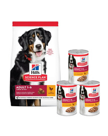 HILL'S Science Plan Canine Adult Large breed Chicken 18 kg Huhn für große Hunde+ 3 Dosen GRATIS