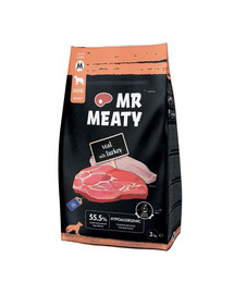 MR MEATY Veal with Turkey Trockenfutter mit Kalb und Truthahn für adulte Hunde M hypoallergen 3 kg