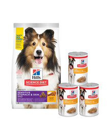 HILL'S Canine Adult Sensitive Stomach & Skin 14 kg + 3 Dosen GRATIS