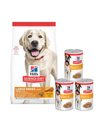 HILL'S Science Plan Adult Light Large breed mit Huhn 14 kg + 3 Dosen GRATIS