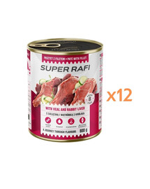 RAFI Super Nassfutter mit Kalbfleisch und Kaninchenleber für adulte Hunde aller Rassen getreidefrei 12x800g
