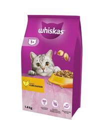 WHISKAS Adult Trockenfutter mit Huhn für adulte Katzen 3x1,4 kg