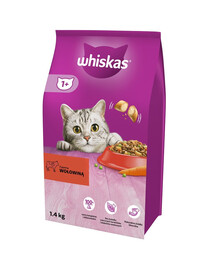 WHISKAS Adult Trockenfutter mit Rind für adulte Katzen 3x1,4 kg