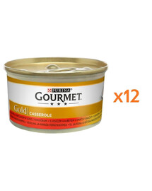 GOURMET Gold Casserole Nassfutter mit Rind und Huhn in Soße für adulte Katzen 12x85 g