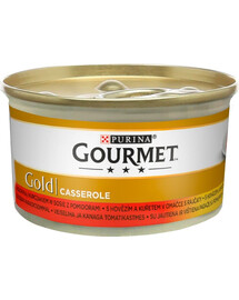GOURMET Gold Casserole Nassfutter mit Rind und Huhn in Soße für adulte Katzen 24x85 g