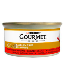 GOURMET Gold Savoury Cake Nassfutter mit Rind und Tomaten in Soße für adulte Katzen 24x85 g