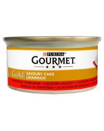GOURMET Gold Savoury Cake Nassfutter mit Rind und Tomaten in Soße für adulte Katzen 6x85 g