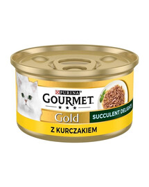 GOURMET Gold Succulent Delights Nassfutter mit Huhn für adulte Katzen 24x85g