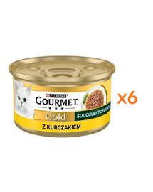 GOURMET Gold Succulent Delights Nassfutter mit Huhn für adulte Katzen 6x85g