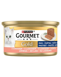 GOURMET Gold Nassfutter mit Lachs Mousse für adulte Katzen 24x85g