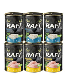 RAFI Cat Nassfutter Mix Geschmacks mit Dorsch und Huhn für adulte Katzen getreidefrei 6x400 g