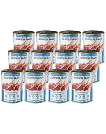 SUPER RAFI Nassfutter mit Lammfleisch und Putenherzen für adulte Hunde getreidefrei 12x400 g