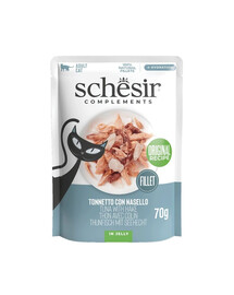 SCHESIR Complements Nassfutter Thunfisch mit Seelachs in Gelee für adulte Katzen 70 g