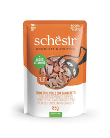 SCHESIR Nassfutter Thunfisch und Hähnchen mit Garnele in Gelee für Katzen 6x85 g