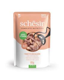 SCHESIR Nassfutter Thunfisch mit Lachs in Gelee für Katzen 6x85 g