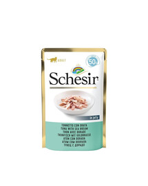 SCHESIR Nassfutter Thunfisch mit Goldbrasse für adulte Katzen 12x50g