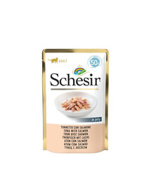 SCHESIR Nassfutter Thunfisch mit Lachs in Gelee für adulte Katzen 6x50g