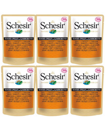 SCHESIR Nassfutter Thunfisch mit Hähnchen und Garnelen für Katzen 6x50g