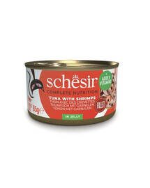 SCHESIR Nassfutter Thunfisch mit Garnelen in Gelee für Katzen 6x85 g