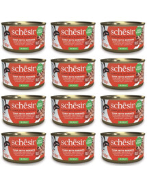 SCHESIR Nassfutter Thunfisch mit Garnelen in Gelee für Katzen 12x85 g
