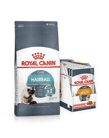 ROYAL CANIN Hairball Care 10kg + Intense BEAUTY Nassfutter in Soße 85g x12