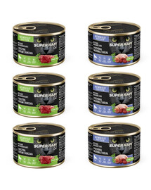 SUPER RAFI Nassfutter Wild und Hühnerherzen & Wachtel und Kaninchenleber für adulte Katzen 6x185g