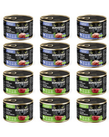 SUPER RAFI Nassfutter Wild und Hühnerherzen & Wachtel und Kaninchenleber für adulte Katzen 12x185g